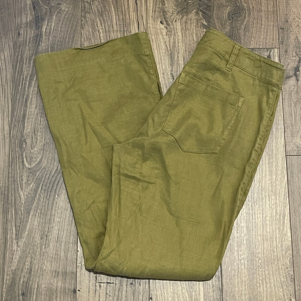 Cabi Olive Green Linen Blend Wide Leg Button Detail Trousers Pants 5314R Size 2